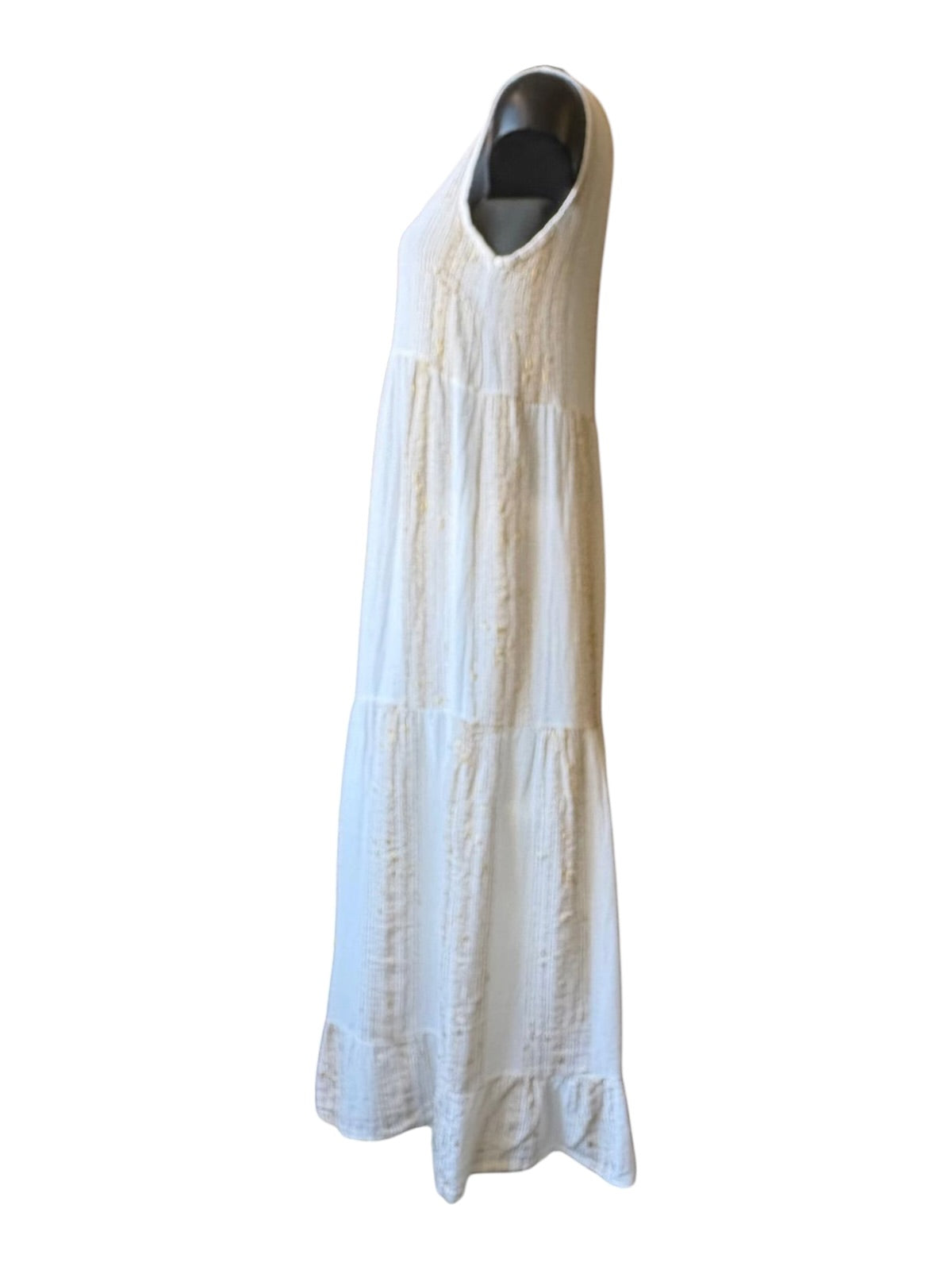 Caprice range linen and cotton gold thread tiered sleeveless dress