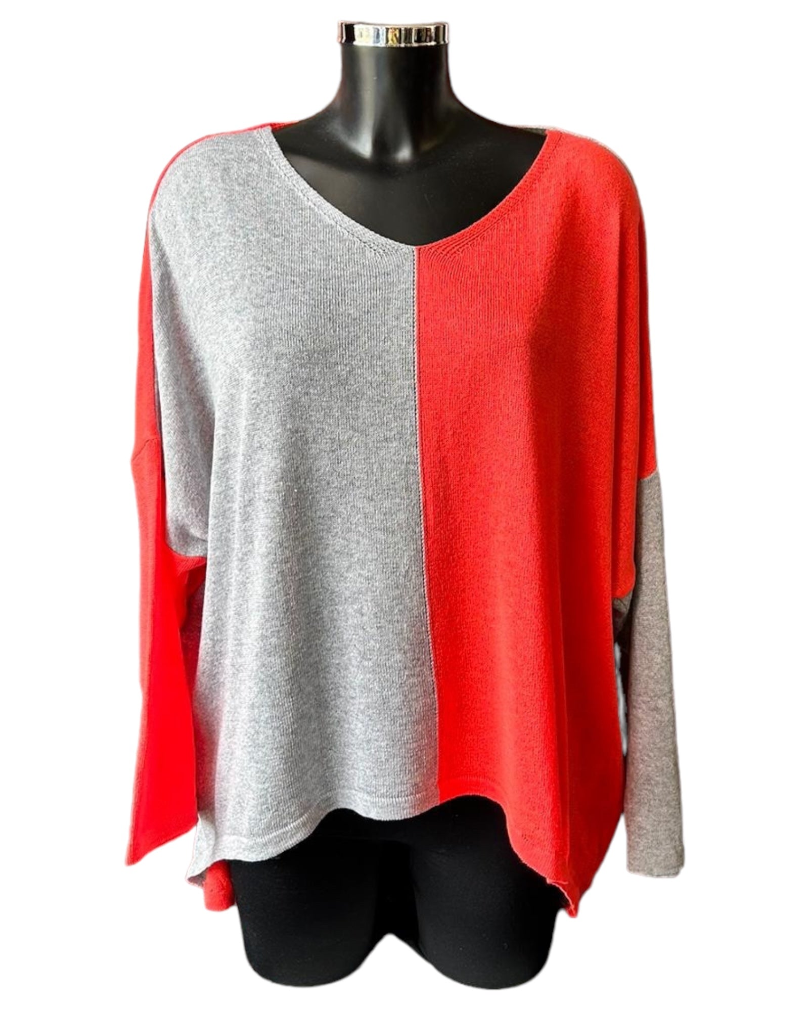 Sophia cotton colour block jumper - Coral mix