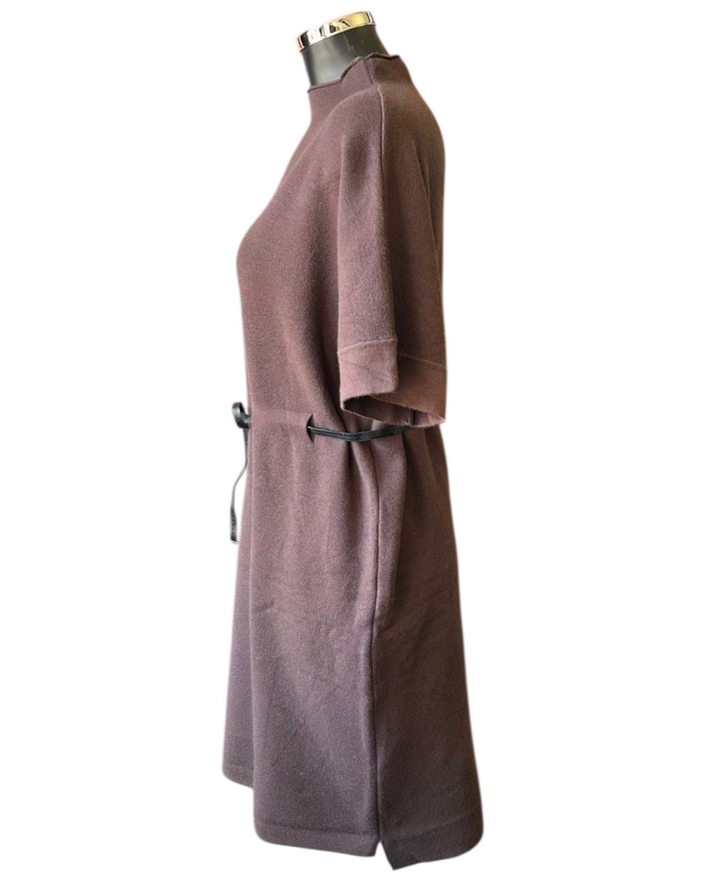 Thea knitted short belted dress - Chocolate