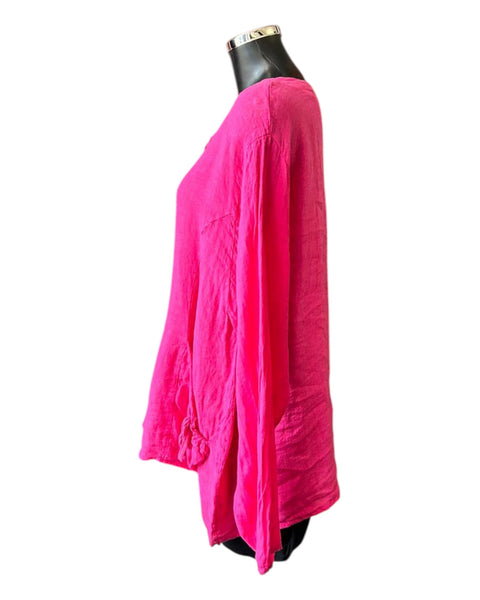 Lauren 2 pocket linen top - cerise