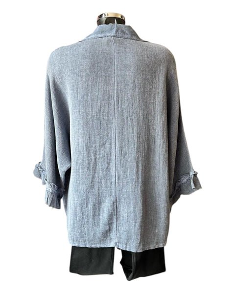 Casey range frill sleeve collared top - Navy