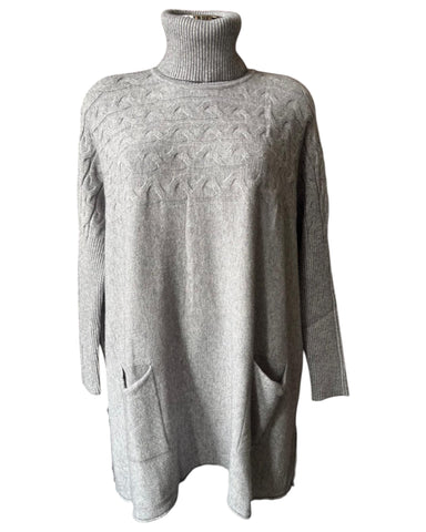 Priya cable polo neck pocket jumper - Grey