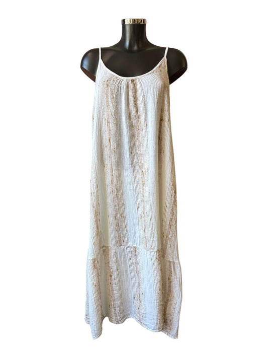 Caprice range linen and cotton gold thread strappy slip dress
