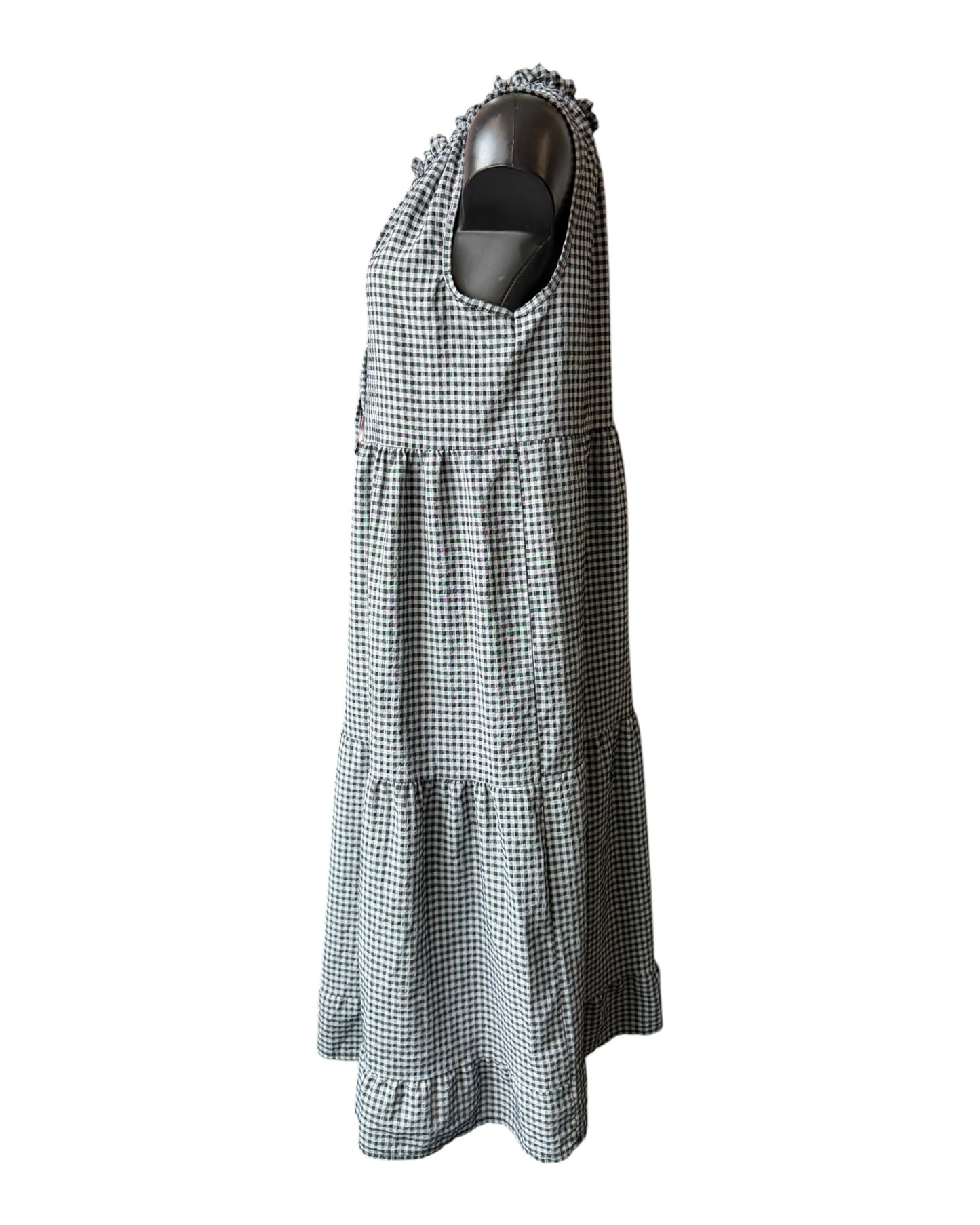 Gia gingham check tie neck dress - Black