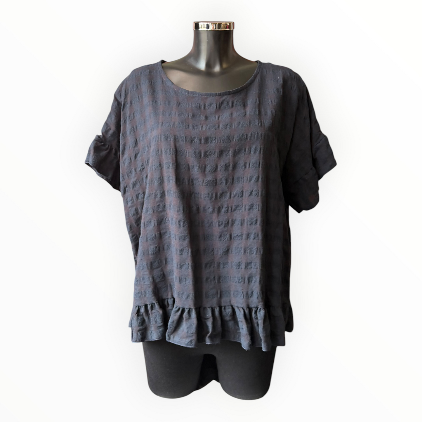 Eliza range checked frill edge top - Navy