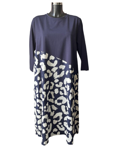 Tirelli angle seam combi dress - Navy animal