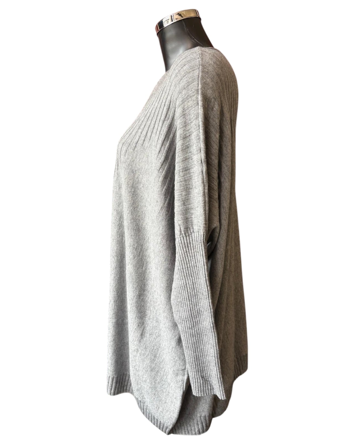 Carrie fine knit ribbed tunic jumper - Grey