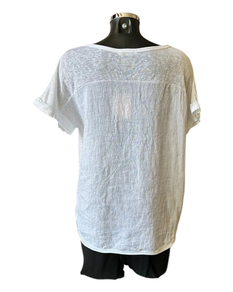 Nina linen v neck t shirt style top - white