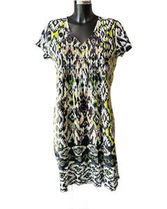 Orientique Izmir easy fit dress - Green/black/white