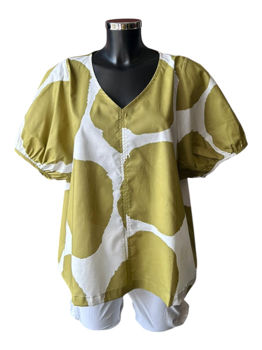 Tirelli bishops sleeve poplin top - chartreuse/White