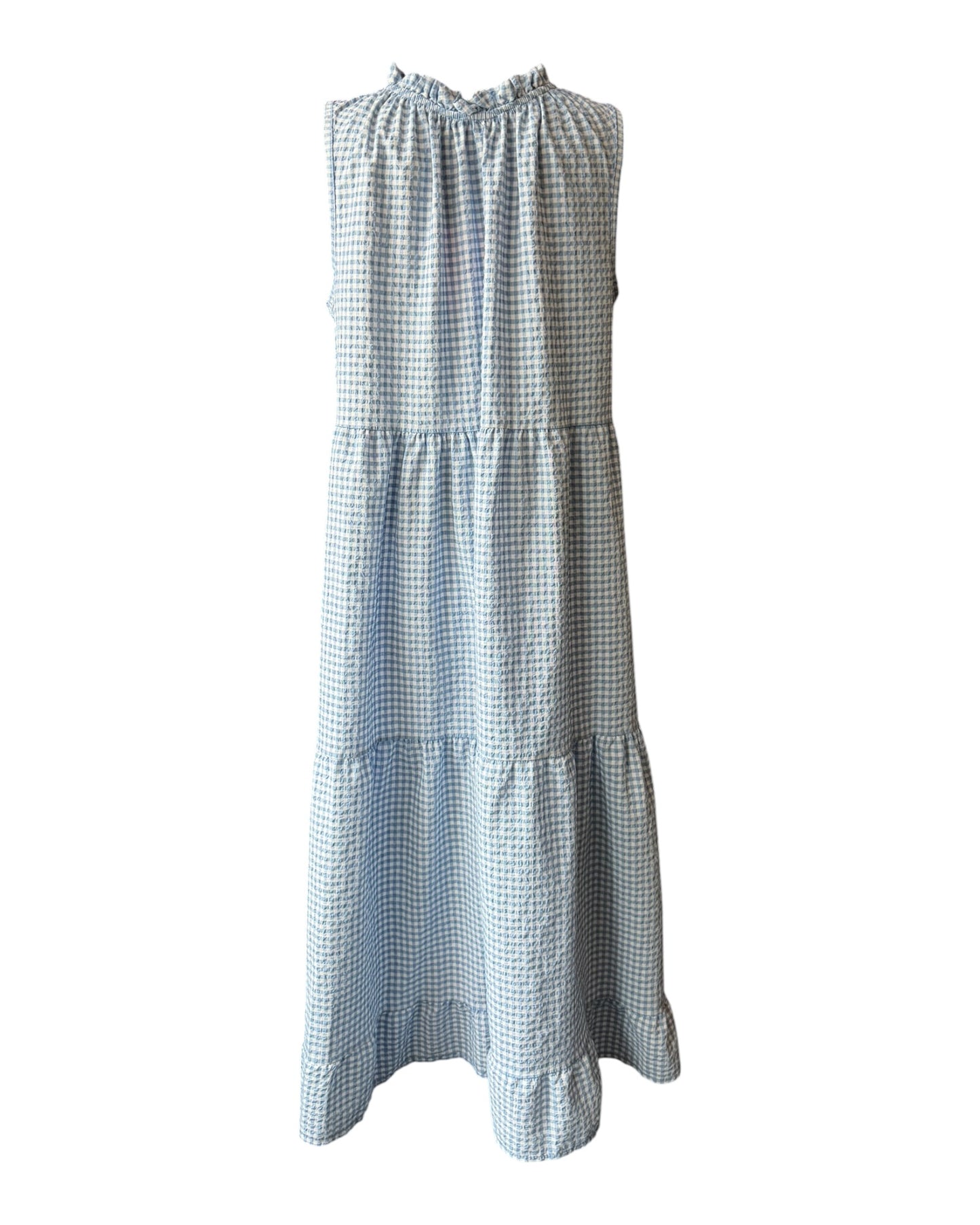 Gia gingham check tie neck dress - blue