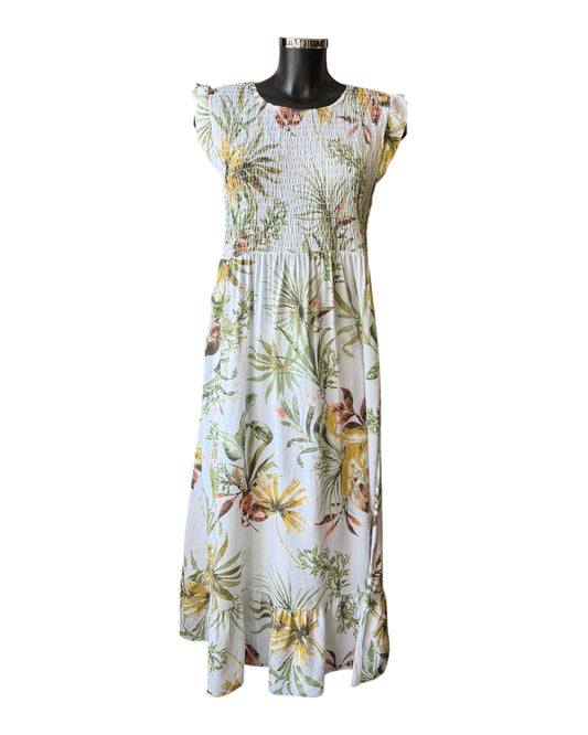 Helena midi leaf print dress - white