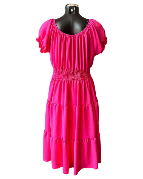 Laurel bardot plain midi dress - Cerise