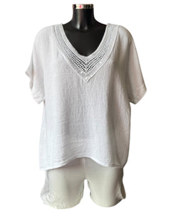 Casey range sequin v neck top - White