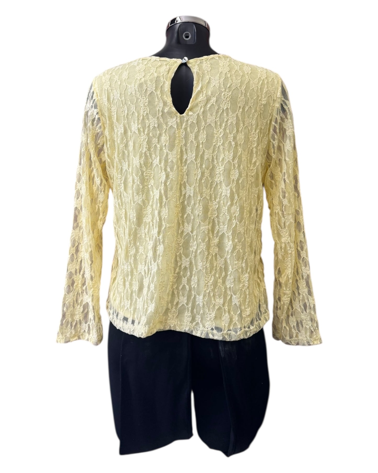 Gaynor round neck crochet lace top - Lemon