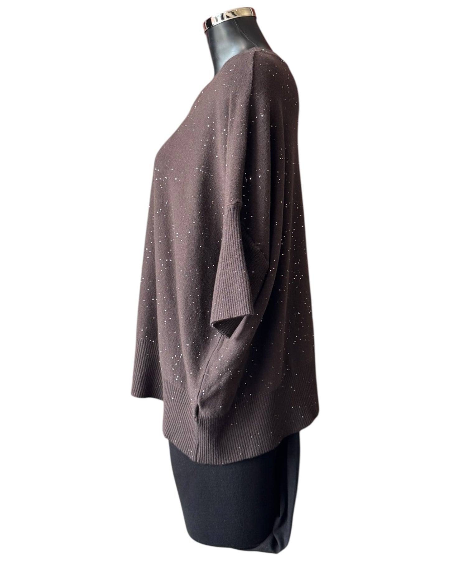 Eva sparkle knit half sleeve jumper - Chocolate