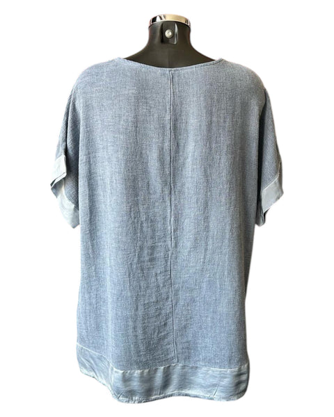 Casey range v neck satin trim top - Navy
