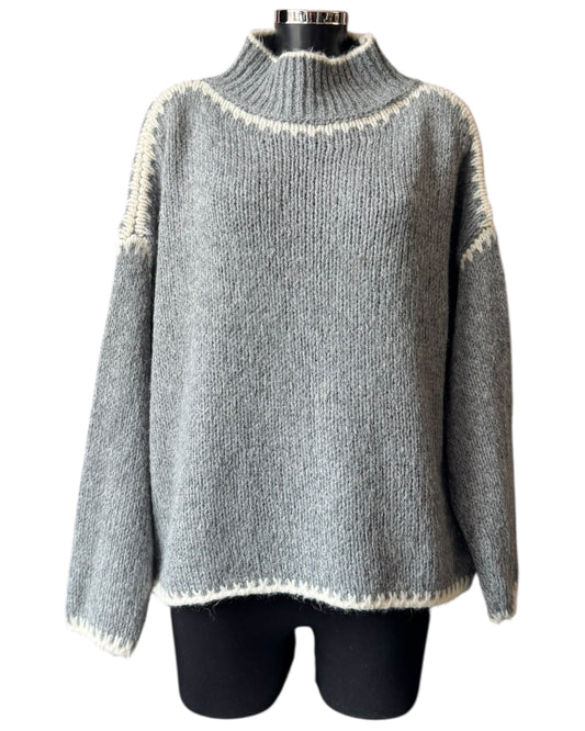 Jessie contrast stitch high neck jumper - Grey
