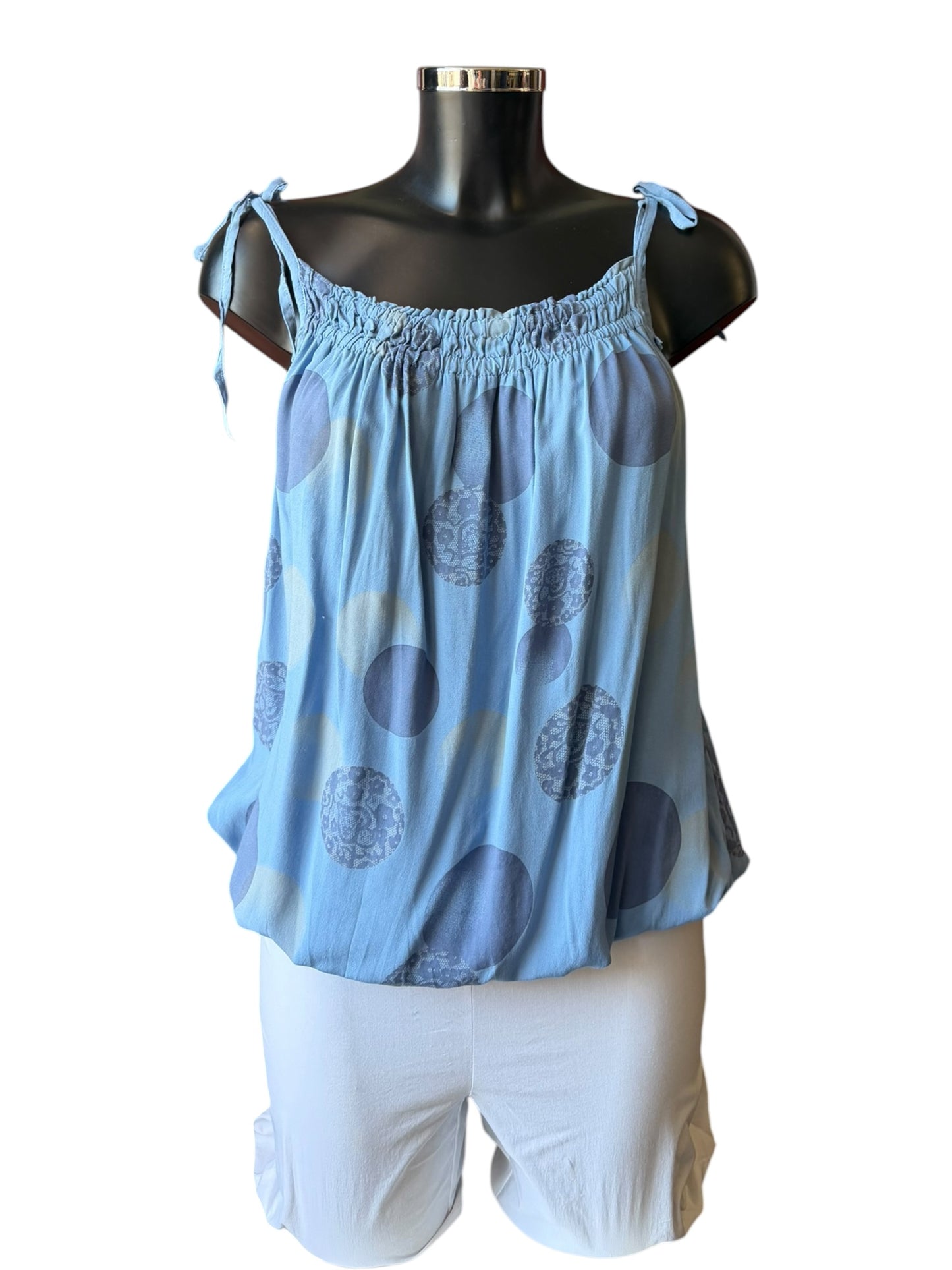 Doris strappy spot vest top - Pale Blue