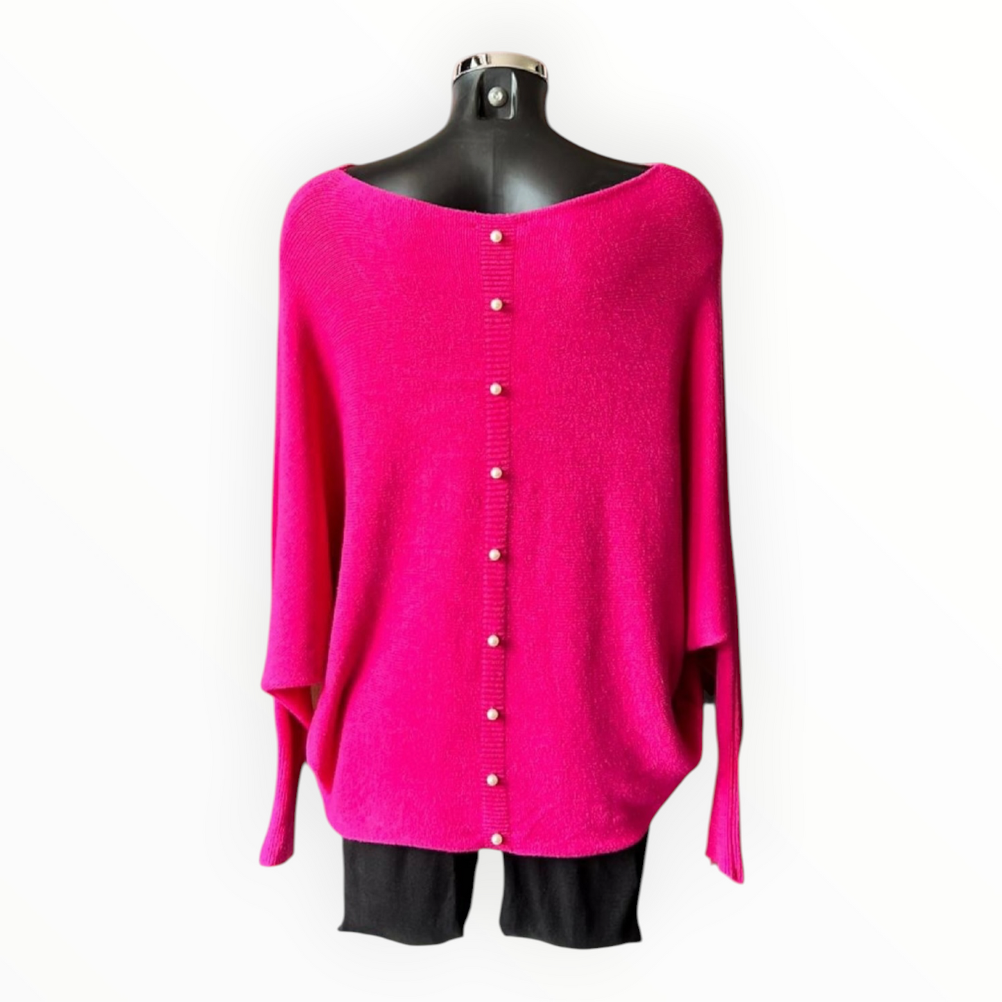 Cassie pearl back batwing jumper - Fuschia