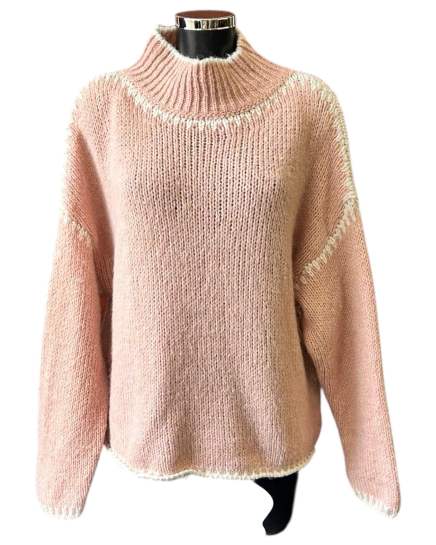 Jessie contrast stitch high neck jumper - Pink