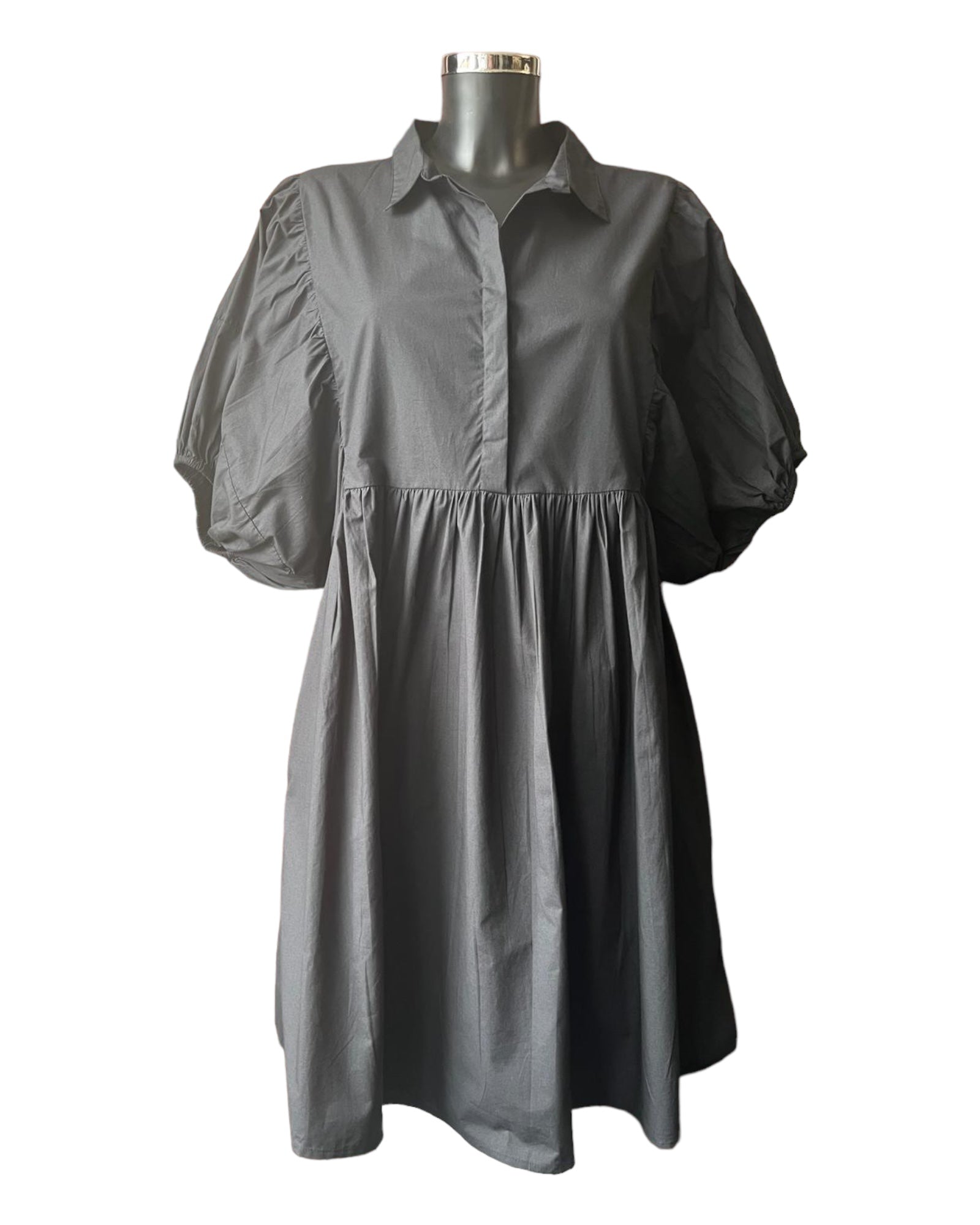 Orientique poplin bubble sleeve smock dress -  Black