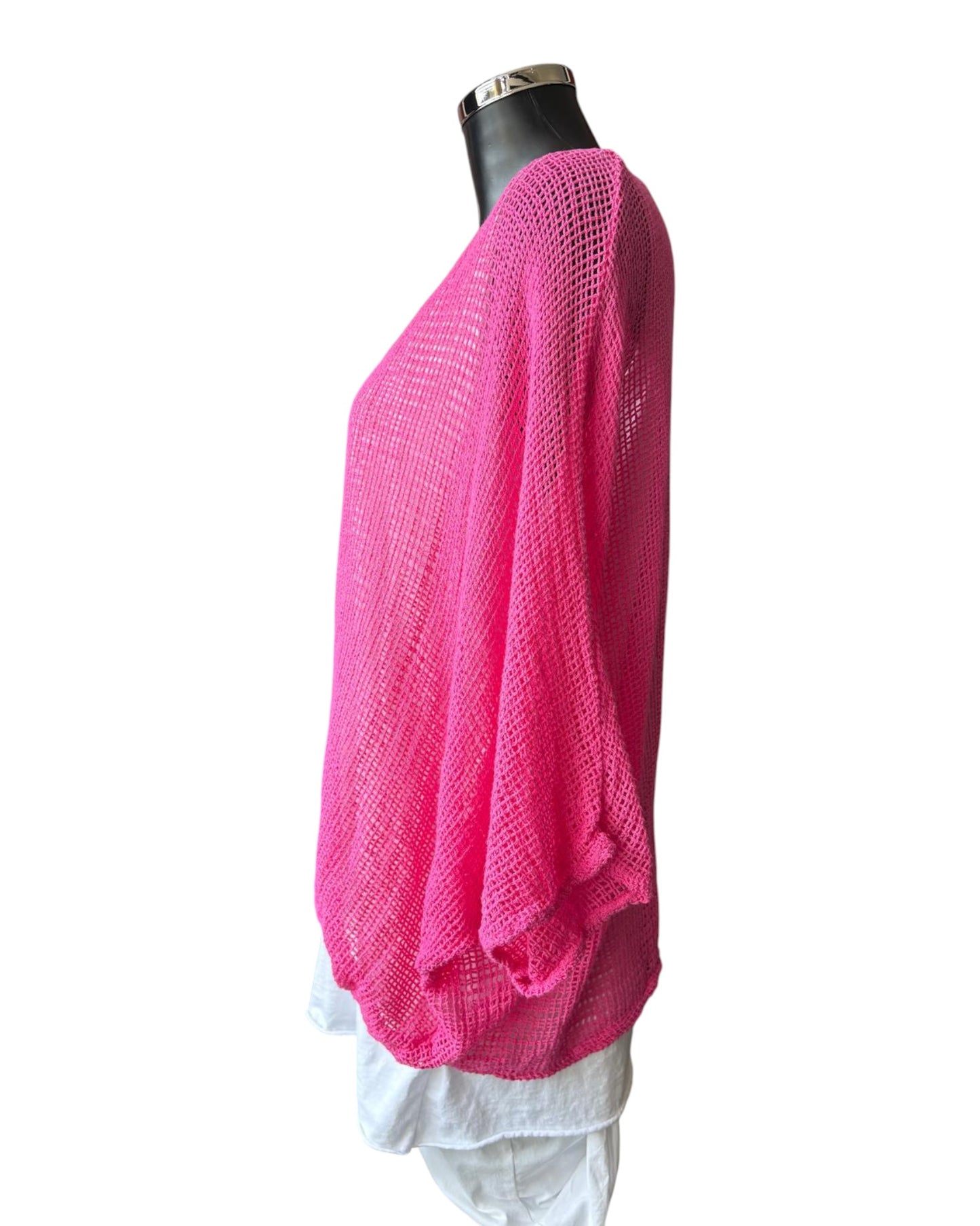 Carrie 2 piece batwing mesh top and vest - Fuchsia