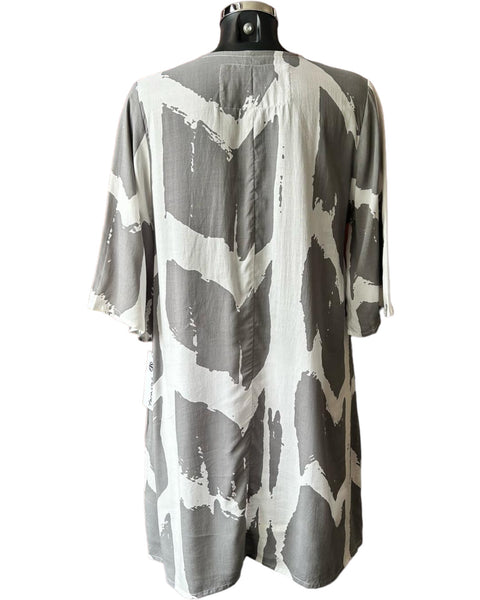 Tara Vao Karen v neck tunic top - Grey/Ecru