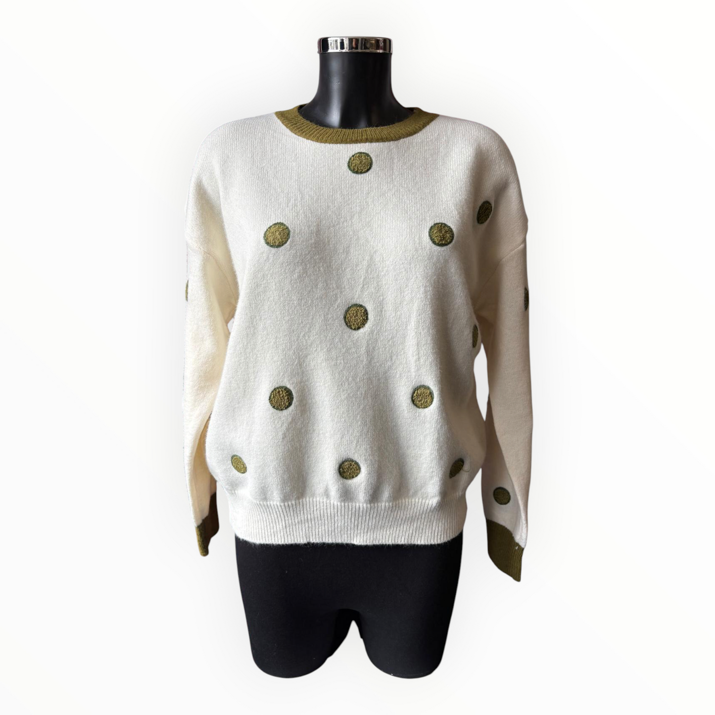 Polly polka dot long sleeve jumper - Khaki/ivory