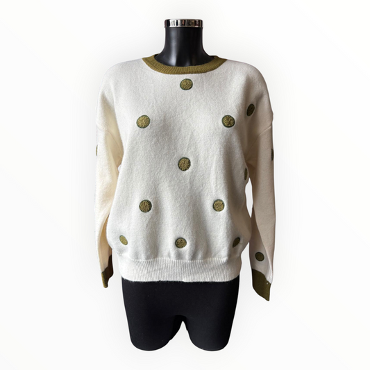 Polly polka dot long sleeve jumper - Khaki/ivory