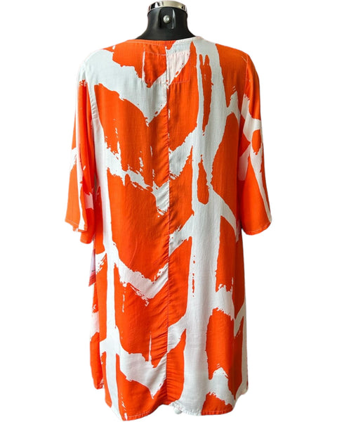 Tara Vao Karen v neck tunic top - Orange/Ecru