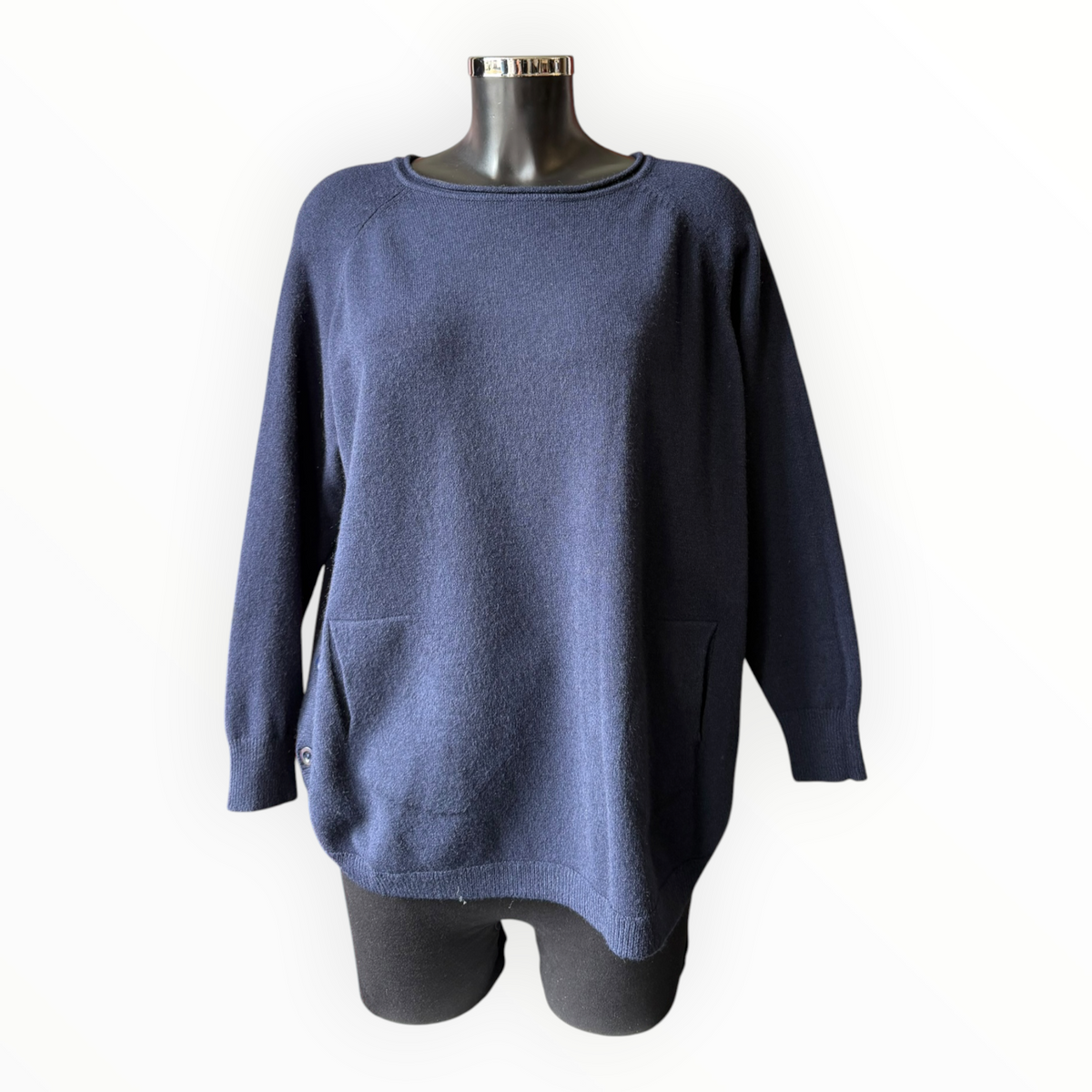 Callie button side soft knitted jumper - Navy