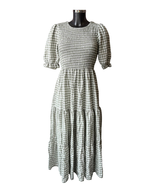 Gia gingham check milk maid dress - khaki