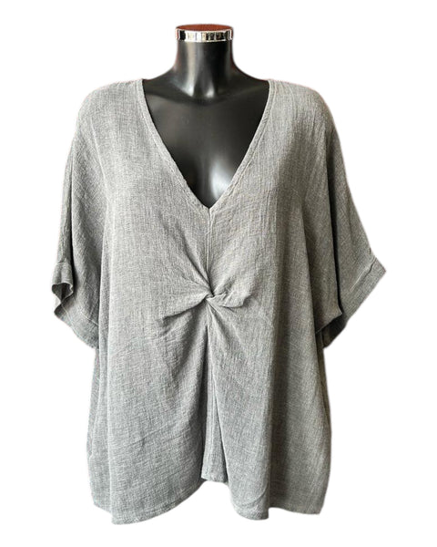 Casey range v neck twist front top - Grey