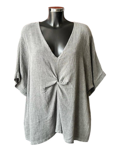 Casey range v neck twist front top - Grey