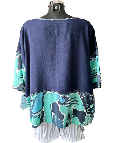 Tara Vao Kira contrast hem & sleeve top - Navy mix