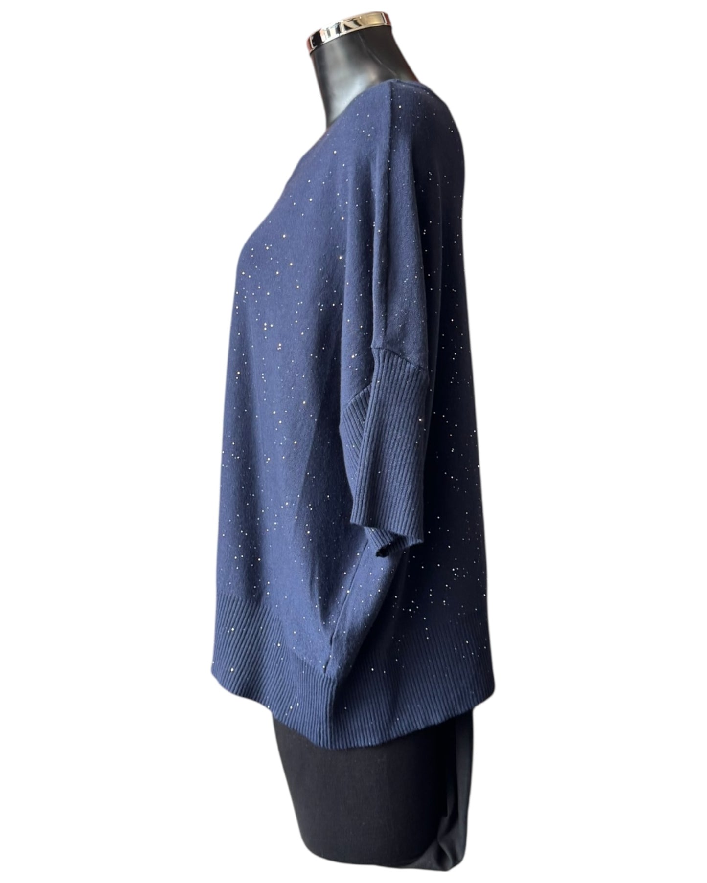 Eva sparkle knit half sleeve jumper - Navy