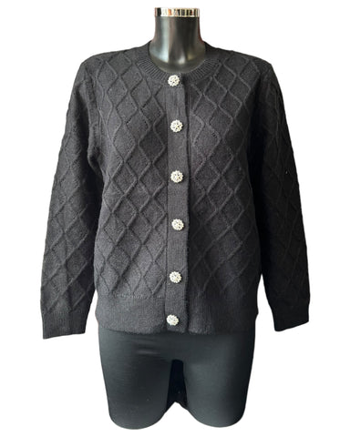 Esme diamanté pearl soft touch cardigan - Black