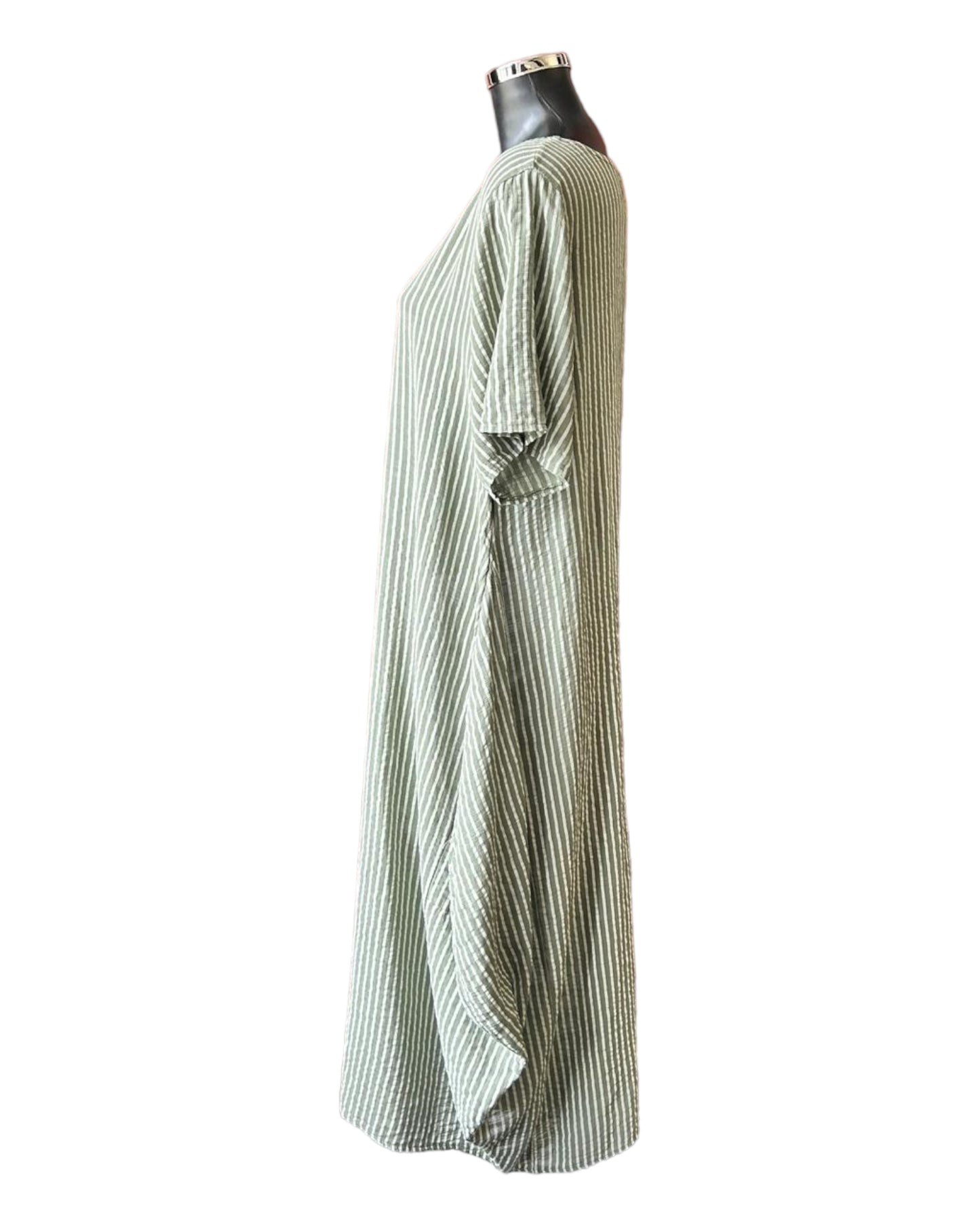 Bonnie striped long cotton dress - Khaki