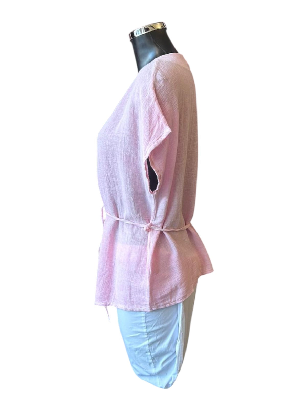 Casey range v neck button tie waist top - Pink