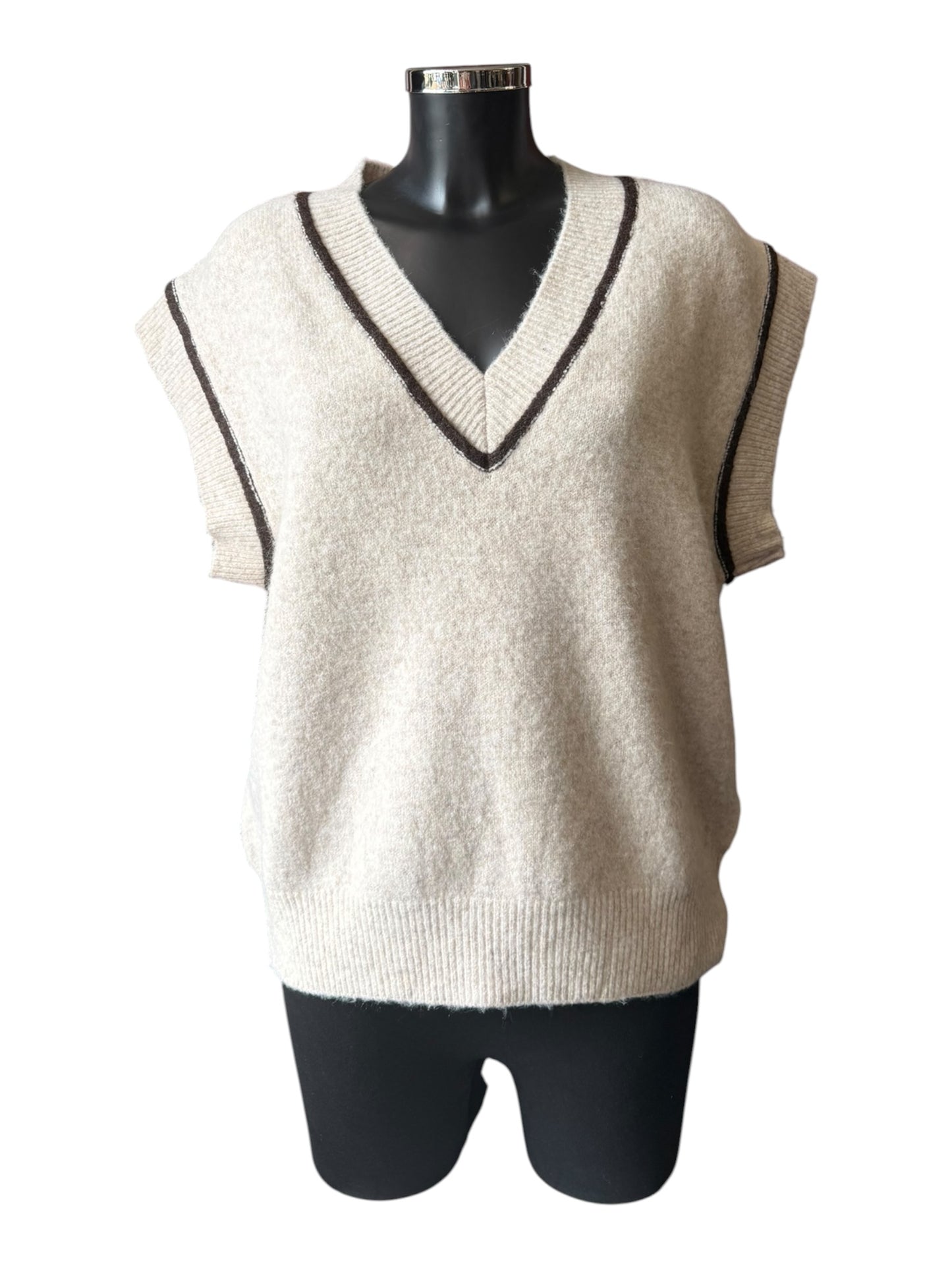 Morgan v neck contrast trim tank top - Natural