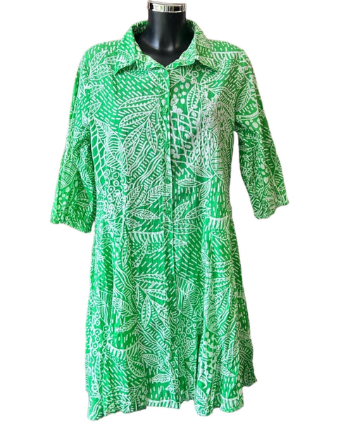 Orientique Leros collar puff sleeve dress - Green