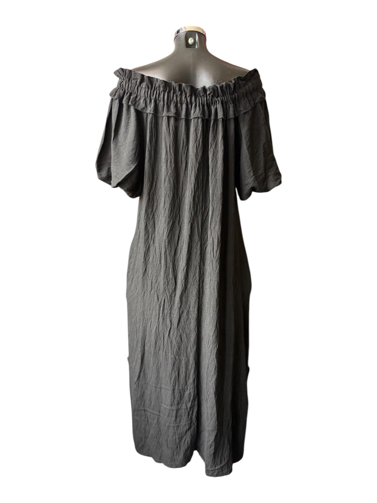 Elicia frill neck puff sleeve dress - Black