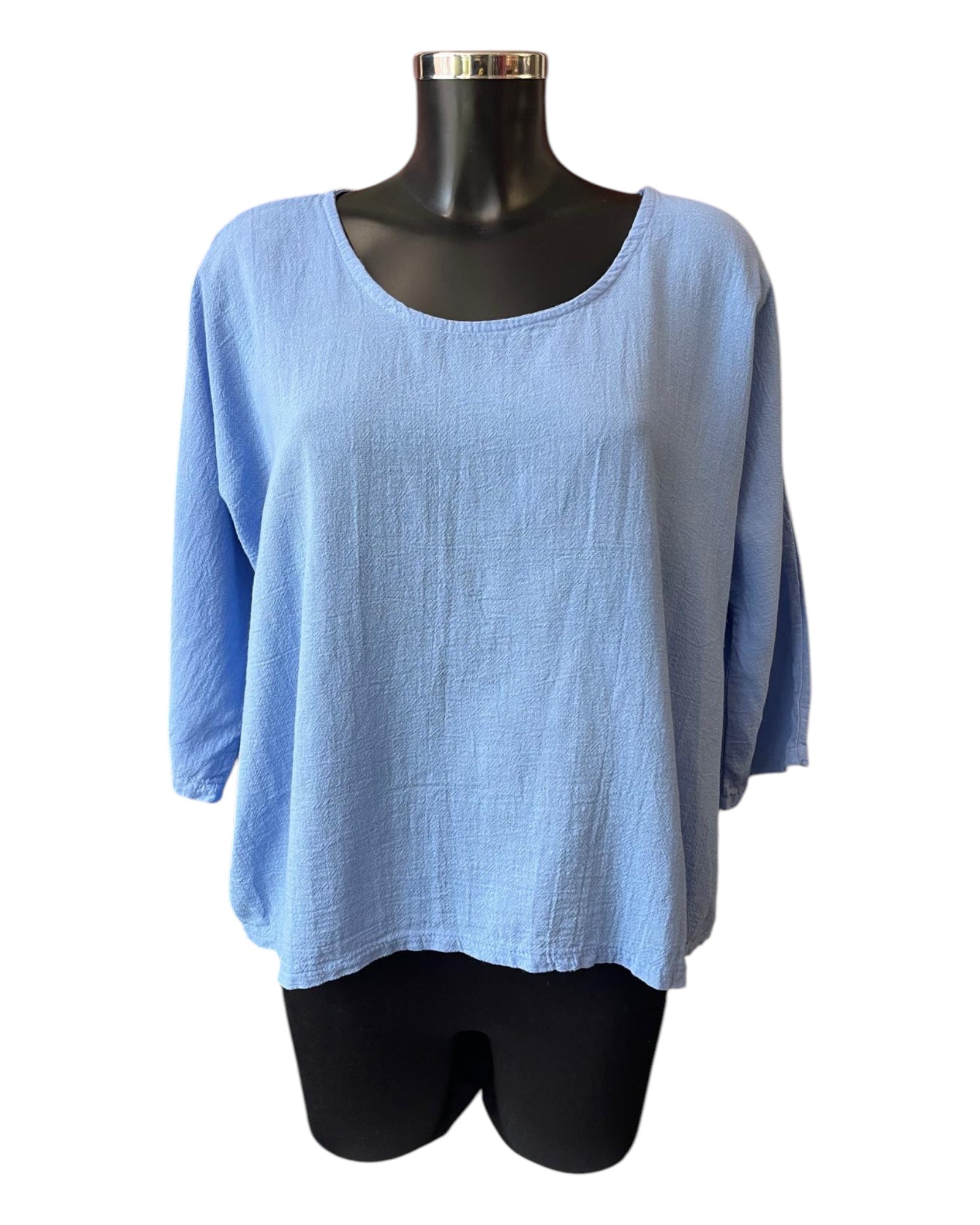 Mia cotton linen mix top - Pale Blue