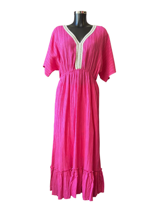 Lola kaftan gold rope trim dress - Pink