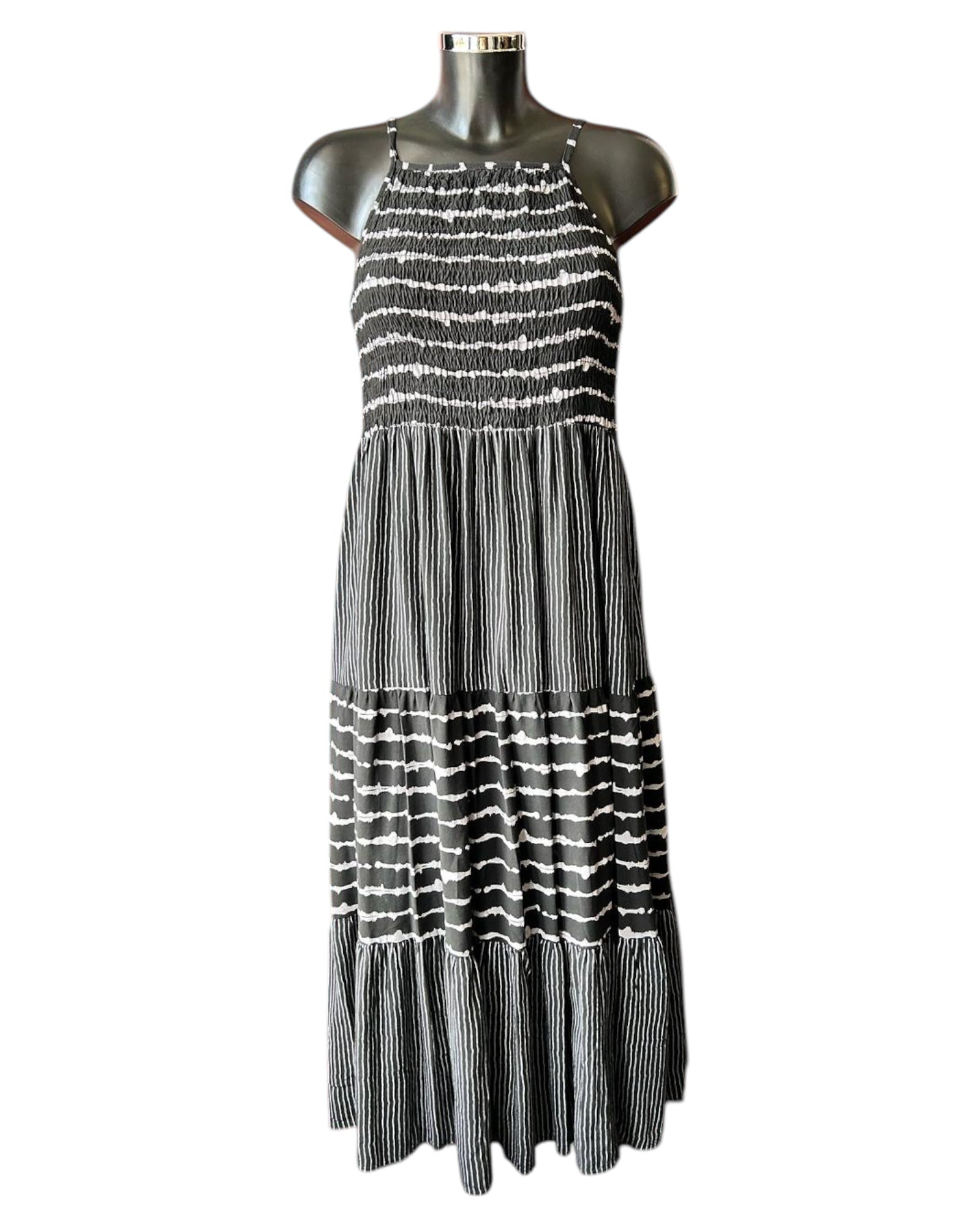 Fiona black striped strappy maxi dress