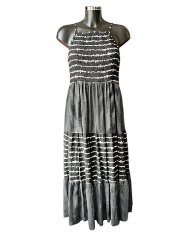Fiona black striped strappy maxi dress