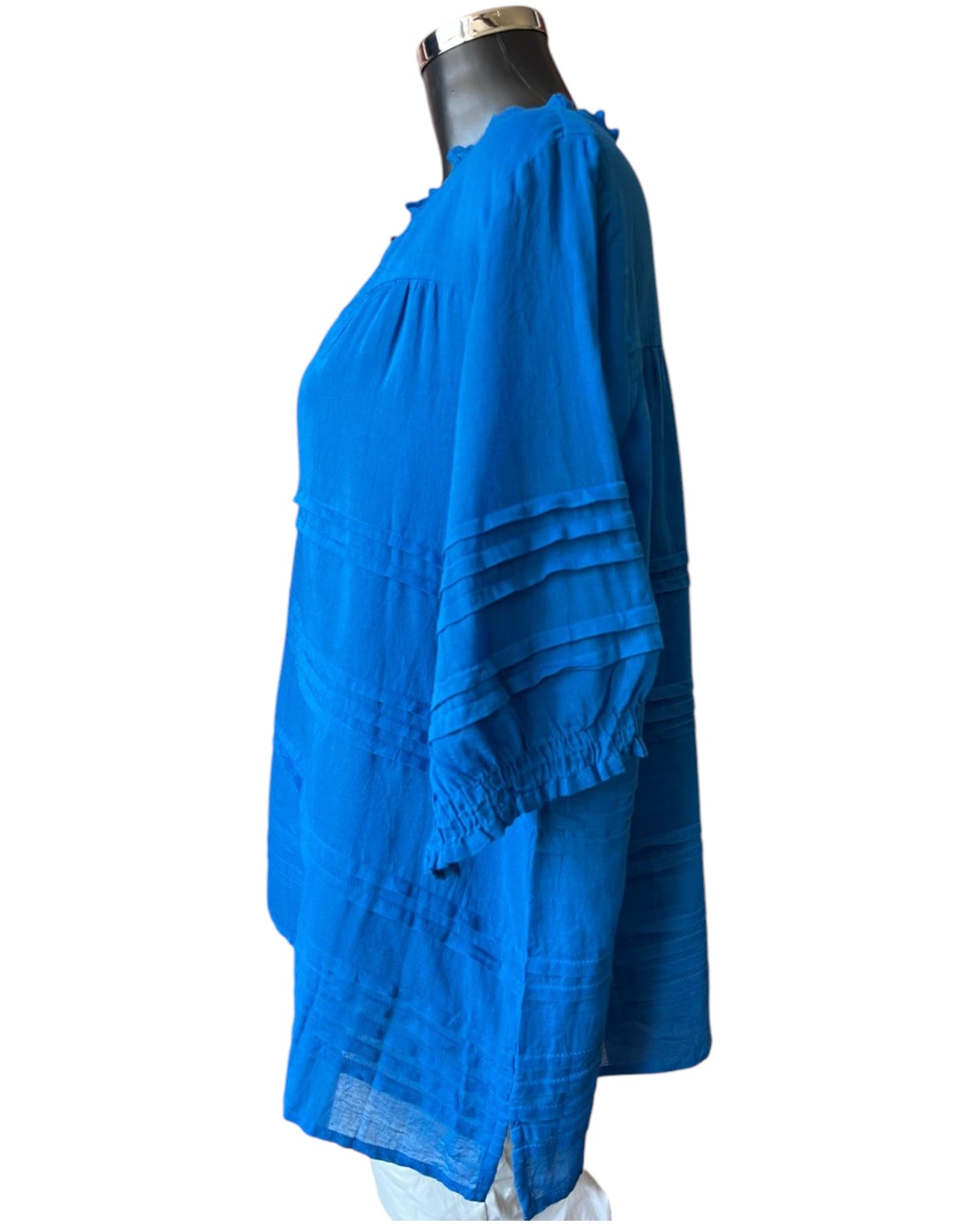 Orientique cotton gauze pleated top - Electric Blue