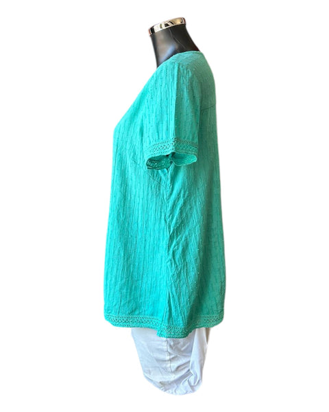 Orientique broderie cotton top - Aqua