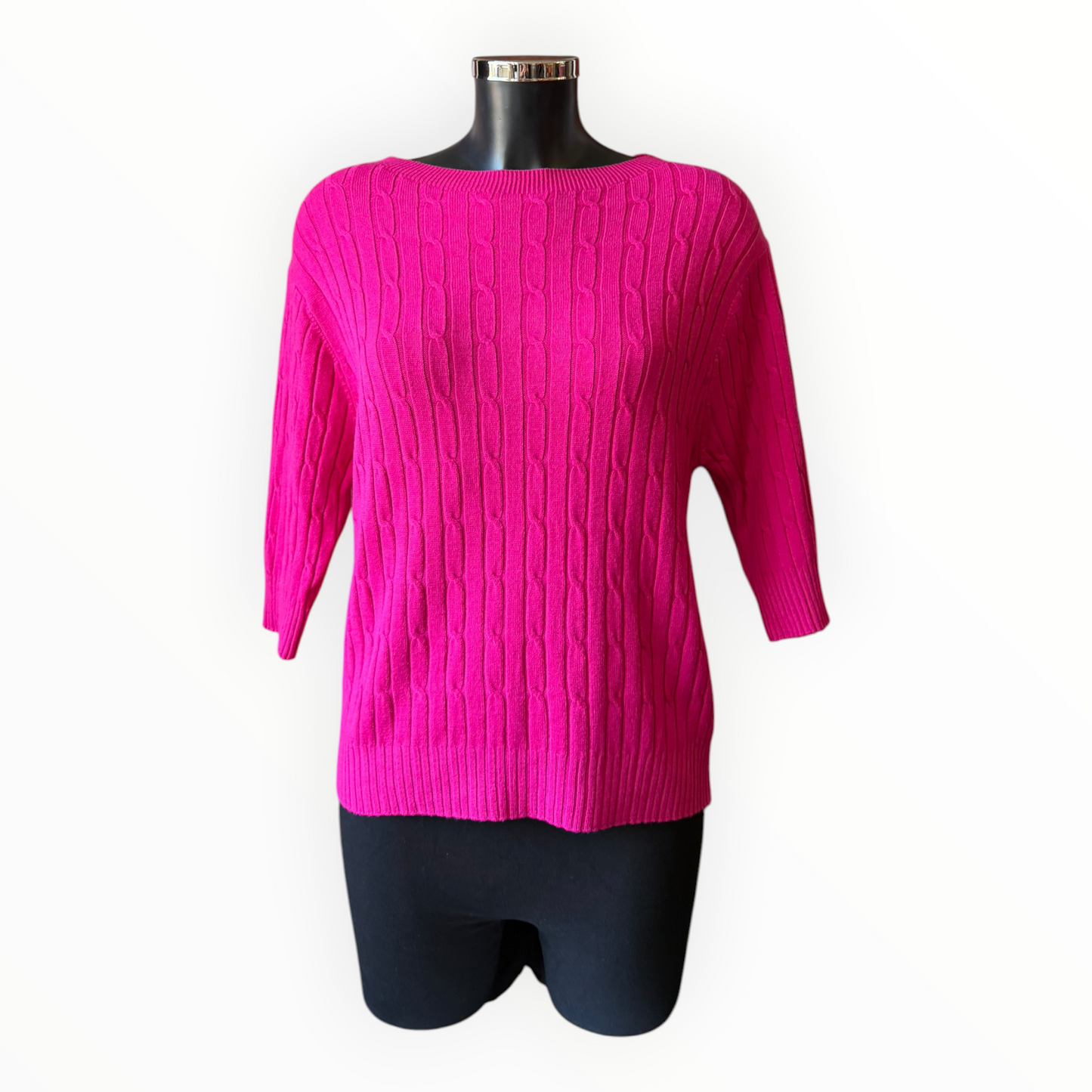 Tabby cable knit half sleeve jumper - Fuschia